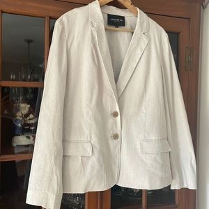 Lafayette 148 New York Tan Linen Blazer Size 16 with hemstich details EUC